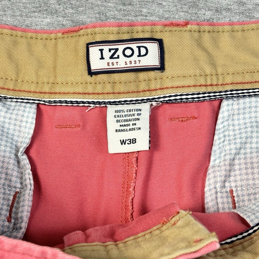 IZOD Saltwater Shorts Mens 38 Vibrant Pink Salmon Chino Stretch Flat Front 38x9 - Picture 2 of 10